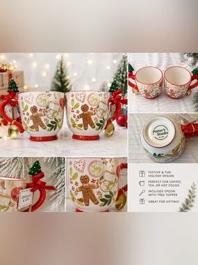 Jingles and Joy Holiday Gingerbread Mug with Red Accents